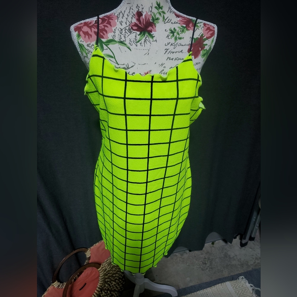 SHEIN Neon Green Bodycon Mini Dress Sz 1x